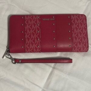 Micheal by Michael Kors NWT VIBRANT Red Studded Leather Wristlet Wallet!